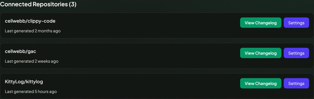 Connected changelogs on the dashboard