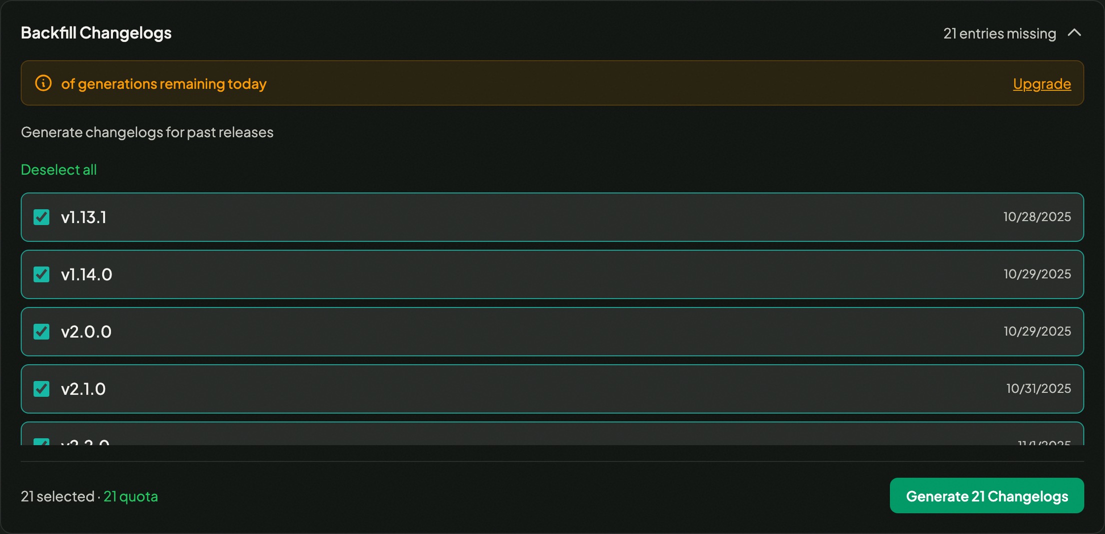 Backfill past releases