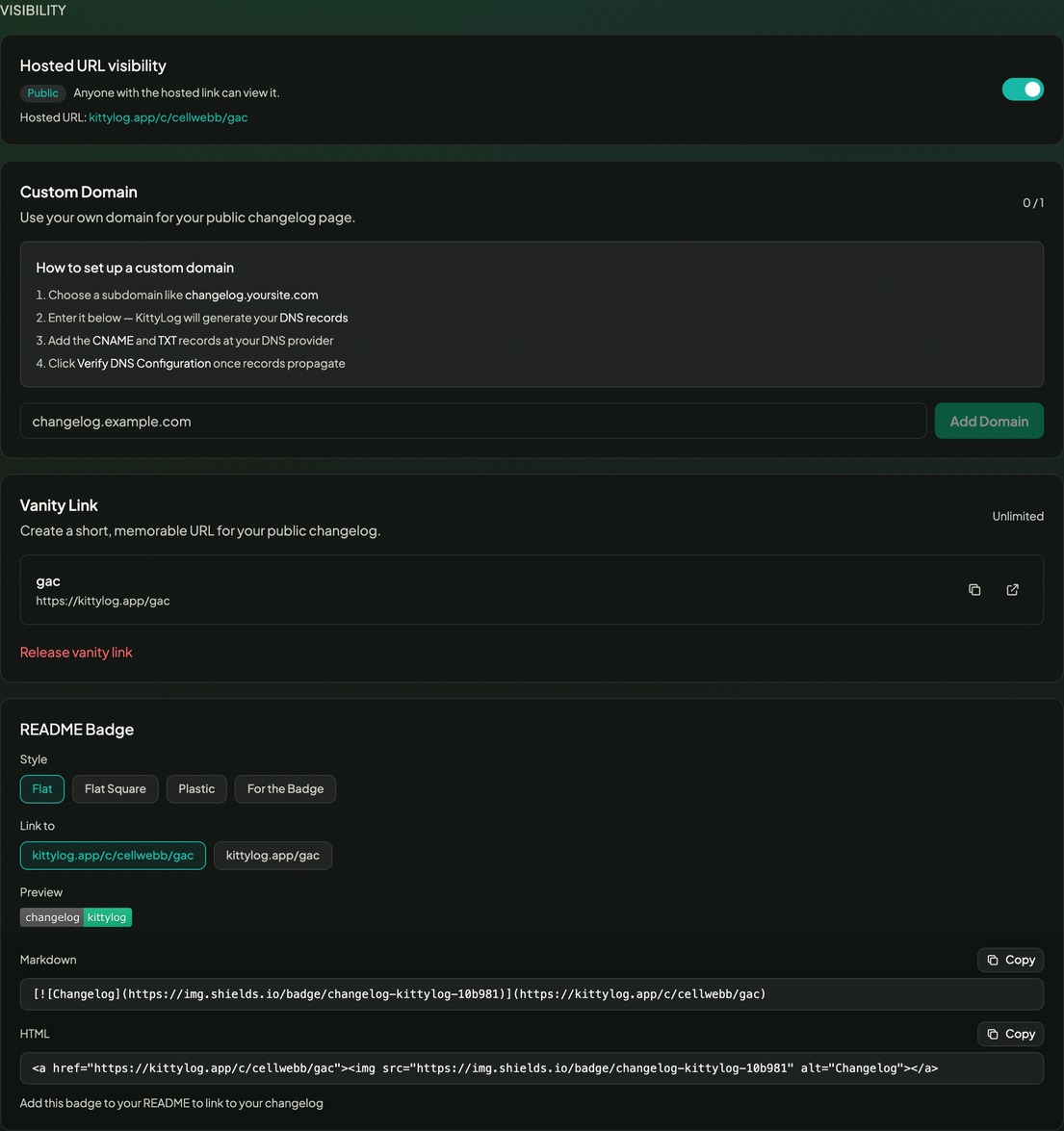 Sharing and custom domain settings